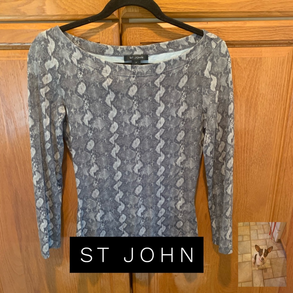 ST. JOHN gray scoop neck l/s tee Sz S/P